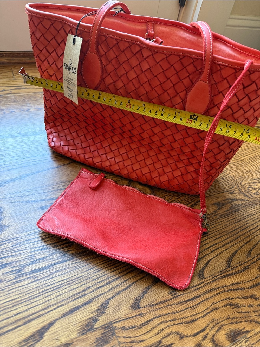 NWT Frank Exe Woven Orange Leather Tote Bag with Double Handles with inside bag - Picture 3 of 7